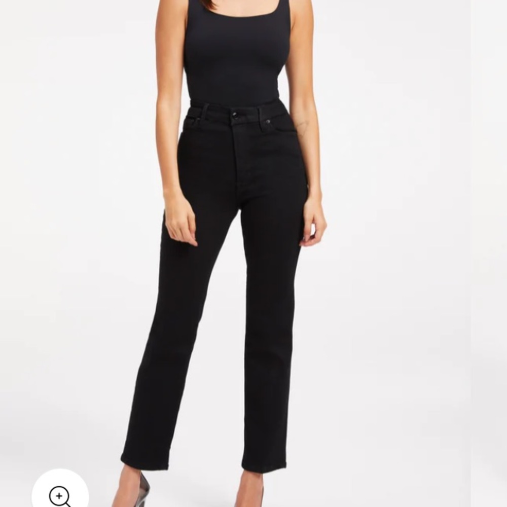 Good American Black High-Rise Straight Leg Jeans